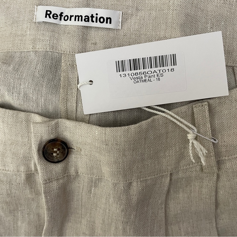 REFORMATION Vesta Linen Pant 18 NEW Quiet Luxury Old Money Minimalist Neutral - Picture 9 of 11